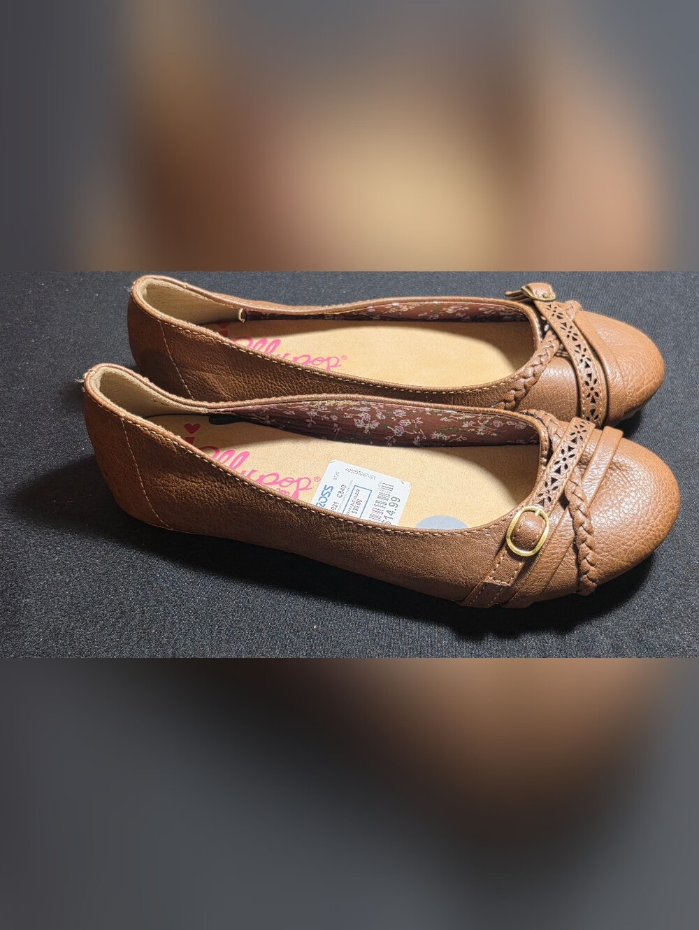 Women’s Brown Casual Ballet Flats with Buckle Detail and Memory Foam